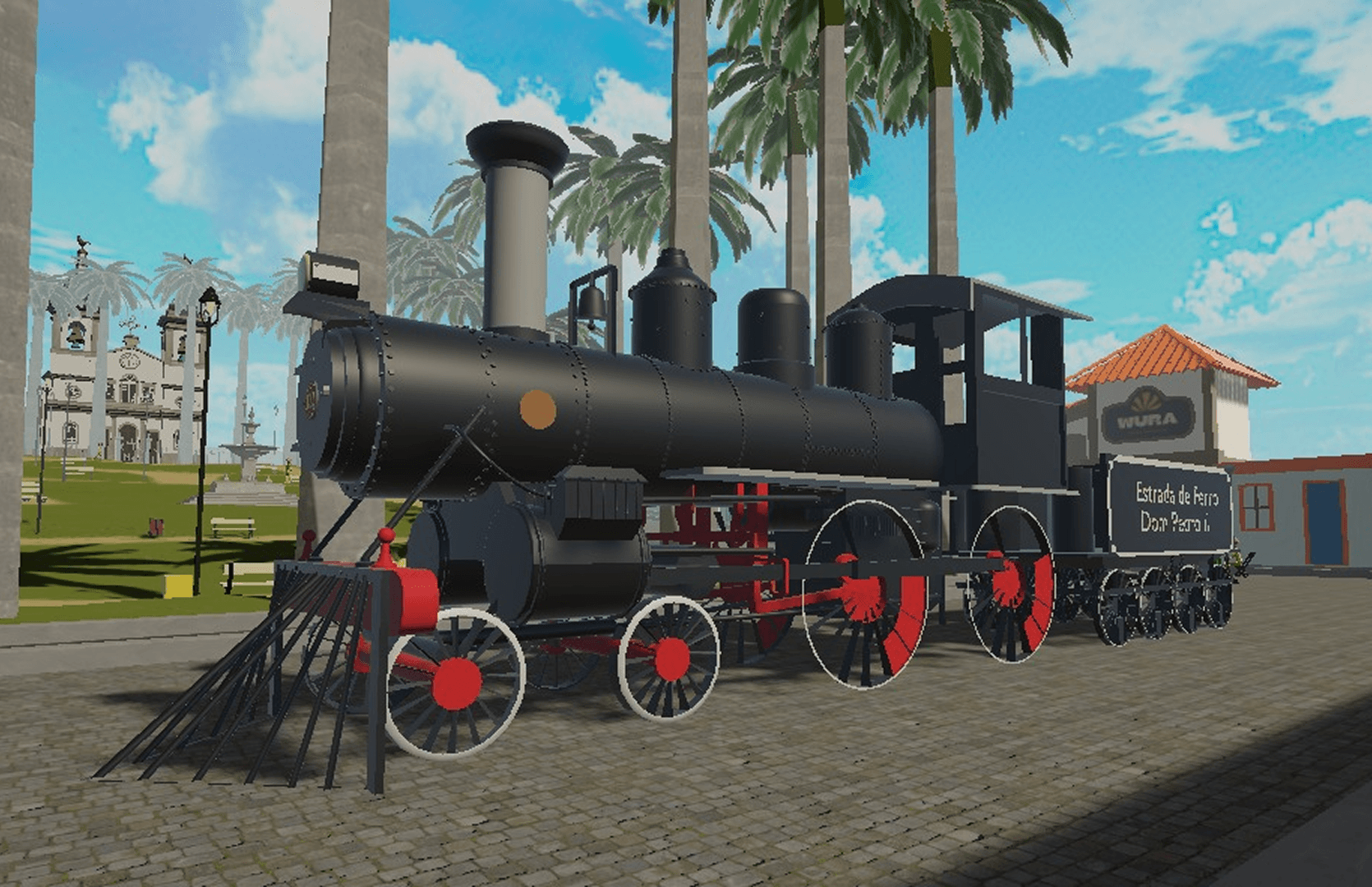 Locomotiva em um cenario historico do jogo